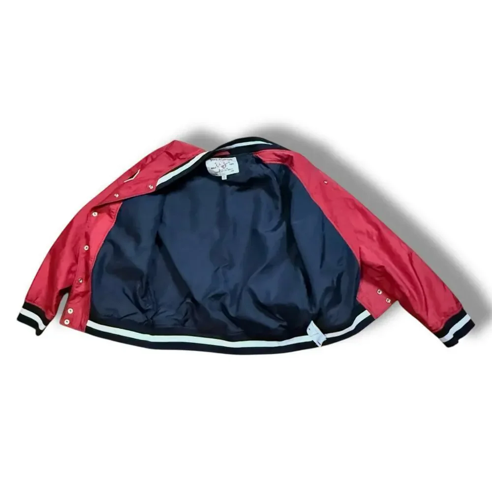 Vintage Y2K True Religion Varsity Bomber Jacket Mens Red Black Embroidered Sz L